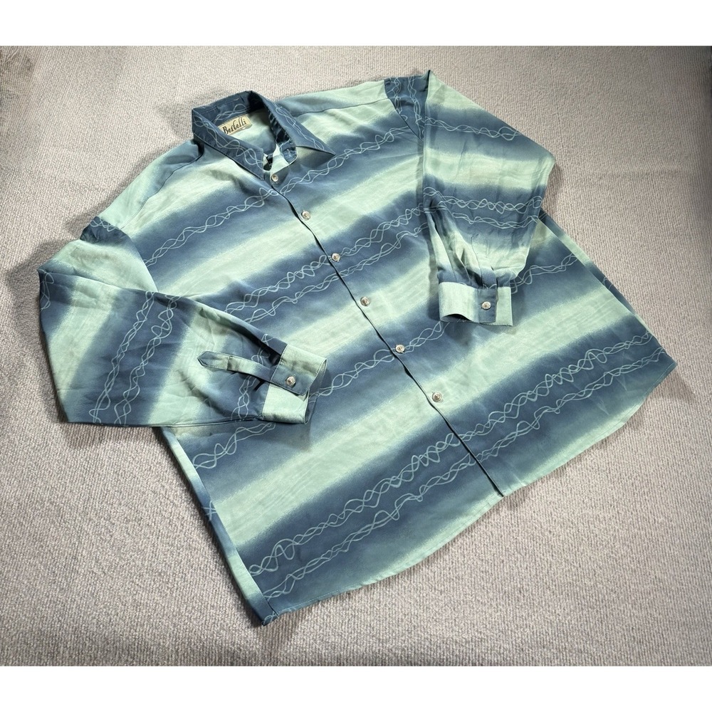 Vintage Bertelli Mens Button Up Shirt Size XL Lion Buttons Striped Print